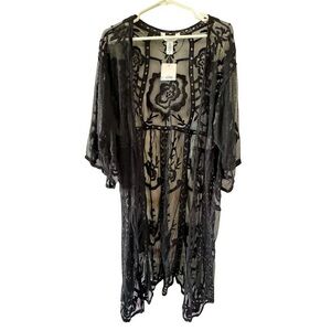 LC Lauren Conrad Black Sheer Lace Kimono Blouse